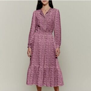 Tucker Juliette Midi Dress Women's Small Rose Lady Leopard Pink 100% Silk Girly